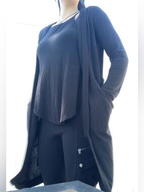 Forever 21 Black Long Sleeve Duster with Hood and Pockets